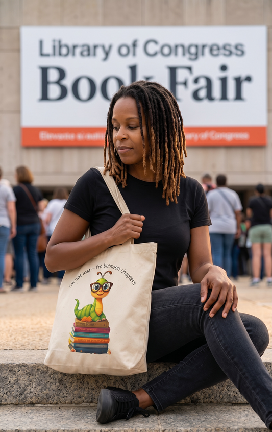 "I'm Not Lost — I'm Between Betweens" Bookworm Tote Bag | Parnassus Collection